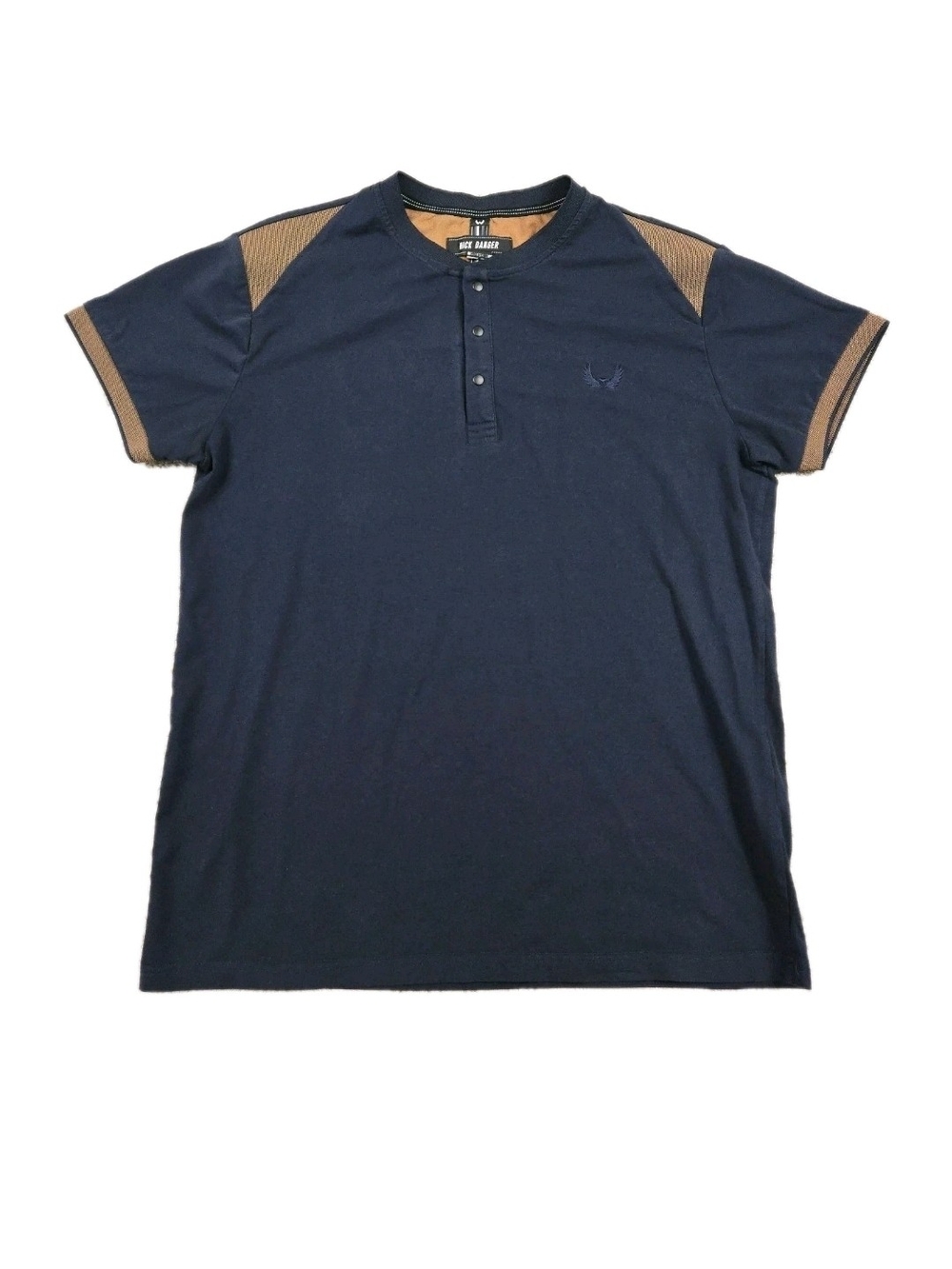 Nick Danger Henley Shirt Mens Large Navy Orange Short Sleeve Casual Preppy